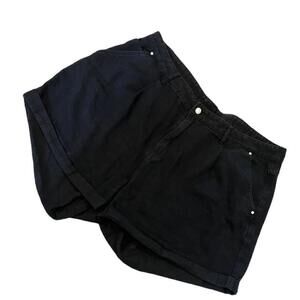 SHEIN Black Cuffed Stretch Short Denim Shorts 4XL